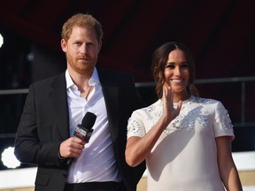 Britain's Prince Harry and Meghan Markle at the Great Lawn, Central Park on Sept. 25, 2021 in New York City.