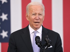 U.S. President Joe Biden speaks at an event at the Electric City Trolley Museum in Scranton, Pennsylvania, on Oct. 20, 2021.