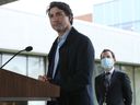Prime Minister Justin Trudeau during a news conference at the Children's Hospital of Eastern Ontario in Ottawa on October 21, 2021.