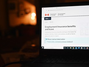 The employment insurance section of the Government of Canada website on a laptop in Toronto on April 4, 2020.