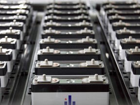 Lithium-ion battery cells on the production line of the Eliiy Power Co. plant in Kawasaki City, Kanagawa Prefecture, Japan, on June 13, 2012.