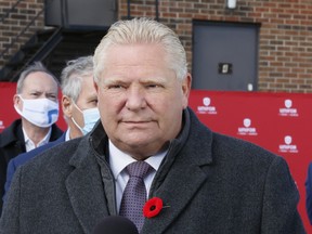 Ontario Premier Doug Ford officially announces a minimum wage increase to $15 from $14.35 on Tuesday November 2, 2021 during a press conference in Milton.