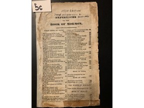 Image of a first edition Book of Mormon found at Hauns Mill.