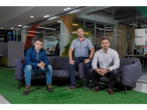 Description: Hristo Borisov CEO left, Boyko Karadzhov CTO centre, Konstantin Djengozov CFO.