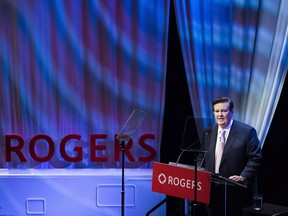 Former Rogers Communications Chairman Edward Rogers speaks to shareholders during the Rogers annual general meeting in Toronto on April 20, 2018.