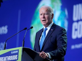 U.S. President Joe Biden at the World Leaders' Summit of the COP26 UN Climate Change Conference in Glasgow, Scotland, on Nov. 2, 2021.