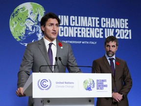 Prime Minister Justin Trudeau and Minister of Environment and Climate Change Steven Guilbeault at COP26 in Glasgow, Scotland on Nov. 2, 2021.