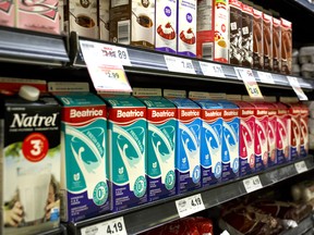 Canadian milk and milk products in a grocery store on Sept. 4, 2018 in Caledon, Ont.