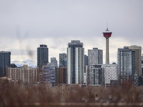 Calgary Skyline on an overcast day on March 24, 2021.