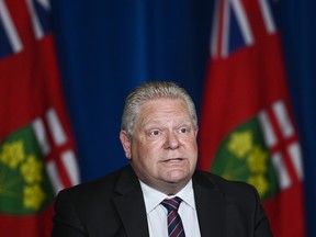 Ontario Premier Doug Ford holds a press conference in Toronto on May 20, 2021.