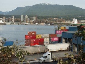 The Port of Vancouver as traffic is cut off by flooding in B.C. on Nov. 17, 2021.