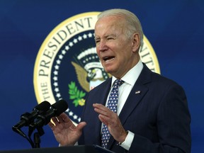 U.S. President Joe Biden speaks during an announcement at the South Court Auditorium of Eisenhower Executive Office Building on Nov. 22, 2021 in Washington, DC.