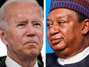 U.S. President Joe Biden and OPEC Secretary General Mohammad Barkindo, right, could be headed for a showdown over oil prices.
