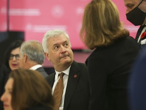 Air Canada chief executive Michael Rousseau at the Montreal Chamber of Commerce on Wednesday, Nov. 10, 2021.