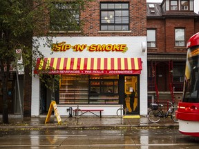 The Superette Sip 'N' Smoke cannabis dispensary in Toronto, Ontario, Canada, on Monday, Oct. 25, 2021. Just over 320 cannabis dispensaries have opened in Canada’s largest city since January 2020.