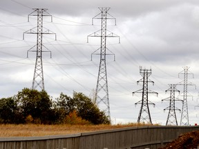 Power lines behind homes in Edmonton.