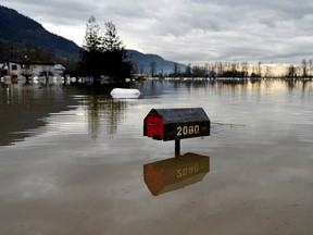 Flood water is seen a week after rainstorms lashed British Columbia, triggering landslides and floods, shutting highways, in Abbottsford, British Columbia.