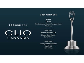 "The Sentence of Michael Thompson" documentary trailer earned a Silver Clio from the 2021 Clio Cannabis Awards, the most prestigious program honoring marketing & communications work.