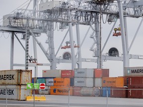 Shipping containers at the Port of Montreal on April 25, 2021.