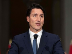 Prime Minister Justin Trudeau speaks during a press conference in Ottawa on Oct. 26, 2021.