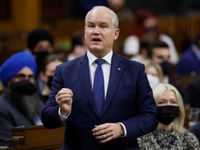 Conservative Party leader Erin O'Toole speaks during Question Period in the House of Commons on Parliament Hill in Ottawa on Dec. 15, 2021.