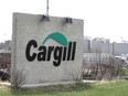 A sign is shown outside the Cargill facility in High River, Alta.