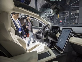 The interior of the Xpeng Motors G3 electric sport utility vehicle (SUV) is seen at the Auto Shanghai 2019 show in Shanghai, China.