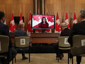 Chrystia Freeland, Canada's deputy prime minister and finance minister, at a news conference via videoconference in Ottawa, on Tuesday.