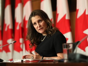 Chrystia Freeland, Canada's finance minister and deputy prime minister, at a new conference in Ottawa.
