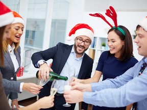 Employees celebrating at a holiday party