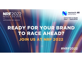 Nextech AR will exhibit at the upcoming NRF 2022: Retail's Big Show to showcase its ARitize 3D solution for ecommerce. January 16-18, 2022, Exhibitor Booth: # 1118