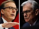 Bank of Canada Governor Tiff Macklem, left, and US Federal Reserve chair Jerome Powell both held rates Wednesday. 