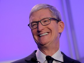 Apple CEO Tim Cook at a summit in New York City.