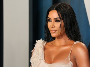 U.S. media personality Kim Kardashian attends the 2020 Vanity Fair Oscar Party at The Wallis Annenberg Center for the Performing Arts in Beverly Hills.