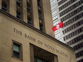 The Bank of Nova Scotia building in the financial district in Toronto.