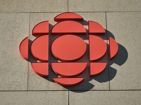 A view of the current logo of CBC in Edmonton's downtown.