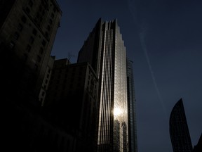 The sun reflects off Royal Bank Plaza in Toronto’s financial district in 2019.