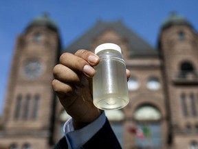 Water collected from Neskantaga First Nation at a rally at Queen's Park in November 2020.