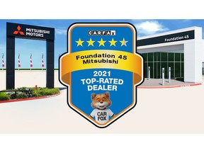Foundation 45 Mitsubishi in Spring, TX. is being recognized in the third annual CARFAX Top-Rated Dealer Program. foundation 45 Mitsubishi was rated 5 stars for sales and 4.5 stars for service; with an overall rating of 4.5 stars. This elite group of dealers is being celebrated for their exceptional customer service.