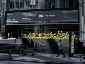 The Toronto Stock Exchange in the financial district of Toronto, Ontario, Canada, on Thursday, Sept 16, 2021. Oil jumped to the highest in six weeks amid signs of a rapidly tightening market after a U.S. government report showed a bigger-than-expected decline in crude stockpiles. Photographer: