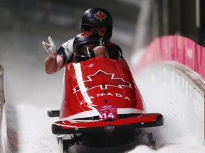 Nick Poloniato and Jesse Lumsden of Canada finish their final run during the Men's 2-Man Bobsleigh at the PyeongChang 2018 Winter Olympic Games on Feb. 19, 2018 in Pyeongchang-gun, South Korea.