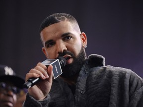 Drake speaks onstage in Long Beach, California.