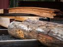 Schneiden Sie Bretter und Schnittholz in einem Sägewerk in Sooke, BC