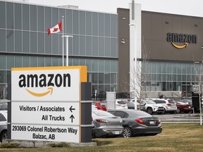 An Amazon warehouse north of Calgary in Balzac, Alta.