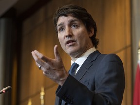 Prime Minister Justin Trudeau responds to a question during a news conference in Ottawa.