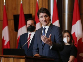Prime Minister Justin Trudeau speaks during a news conference in Ottawa.