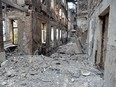 A school destroyed as a result of fighting, not far from the centre of the Ukrainian city of Kharkiv, located some 50 kilometres from Ukrainian-Russian border, on Feb. 28, 2022.
