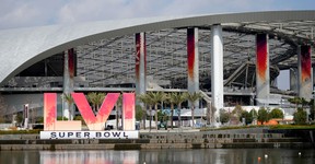 SoFi Stadium in Inglewood, California, which will host Super Bowl 56 between the Los Angeles Rams and the Cincinnati Bengals this Sunday. Homeland Security is warning trucker protest could disrupt the game.