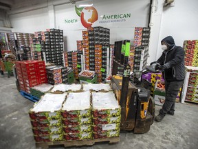 North American Produce Buyers Ltd. employees prepare fresh fruit from Chile and Peru to ship to stores at the Ontario Food Terminal.