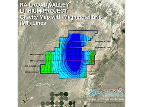 Figure 1:  Bouguer Anomaly Gravity Map of the Railroad Valley Property, NV